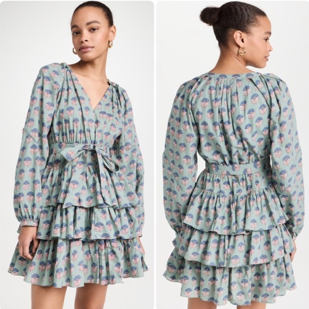 BNWT Marea Elegant Tiered Ruffle Dress - Blue and Pink Floral